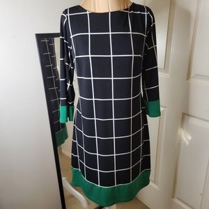 Enfocus Studio - Black and White Plaid with Green Accent Dress, Size 10